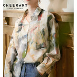 Vintage Painting Women Top And Blousue Long Sleeve Button Up Aesthetic Shirt Loose Print Designer Top Autumn