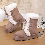 Boots Women's 2025 New Hairy Mouth Women's Boots Thick Snow Cotton Thick And Velvet Cylinder Large-Size Cotton