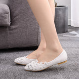 Flat-Bottomed Tip Diamond Lace Wedding Shoes Bridal Shoes Dancing Bridesmaid Shoes Comfortable Flat Heel Single