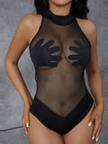 2024 Summer New Women's Sexy Perspective Mesh T-Shirt Bump Color Splicing Repair Body-Joint Clothing
