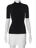 Mock Neck Short Sleeve Contrast Black N White Mini Dress- Outfit