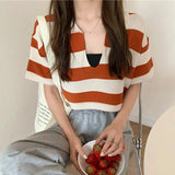 V-Neck Knitted Vest 2021 NEW Spring Summer Short Sweater Vests Short Female Casual Sleeveless Stripe Knit