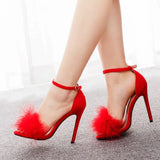 Feather High-Heeled Sandals 45 Yards 46 Yards Pink Light Mouth With Fish Mouth High Heel Sandals