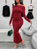 Selling Spring And Summer Casual Sexy Wind Inclined Shoulder Long Sleeve Dress Women's Winter Bag Hip