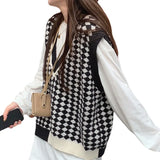 Color Knitted Vest For Women In 2024 Spring And Autumn New Korean Version Of The Chessboard Is Loose And Fashionable To Wear Sweater