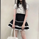 Black Lace Trim Ruffles Mini Skirt- Outfit