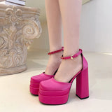 And Summer 2025 New Ultra-High Heel Shoes Drill Double-Layer Waterproof Table Silk And Satin Square Head Hollow Head