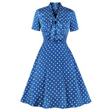 Polka Dot Midi Dress for Women Blue O Neck Short Sleeve 2022 Dresses Paty Ladies Streetwear Summer Vestidos