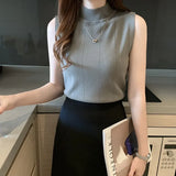 Korean Sleeveless Clothes Casual Women Clothing Blusas Mujer De Moda New Women Tops Knit Ladies Pink Blouses 8623