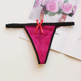 Women Plus Size T-Back Panties Flocking Underwear Bow Sexy Lingerie Panty Thongs and G String Tanga Seamless