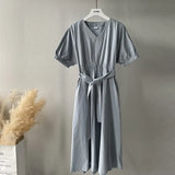 White Cotton Puff Sleeve Dress Woman Summer Midi Dress Short Sleeve Cascading Ruffles Blouses