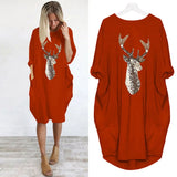 Sleeve T Shirt Christmas ELK Sequin Dress Oversized Long Tops Casual Loose Mini Dresses Streetwear Vestidos Wrap