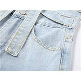 Blue Jeans Cross Lacing Wide Leg Pants High Waist Vintage Baggy Straight Denim Trouser Designer Women Fashion