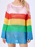 Women Bikini Cover Ups Knitted Crochet Cutout Long Sleeve Mini Dress for Beach Swimsuit Bathing Suit Summer