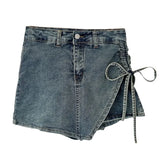 Zingj Girl High-Waisted Denim Skirt Women's Summer Skirt Small Washed Vintage Half Skirt Strap Wrapped Hip