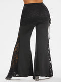 Waist High Rise Lace-up Waistband Wide Leg Pants 4XL For Summer Women Solid Black
