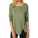 Women Casual Long Sleeve O Neck Button Irregular T Shirt Spring Vintage Loose Shirt Oversize 2XL Tee Shirt Oversized Tops