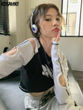 2024 Crop Top Long Sleeve T-shirt Women Y2k Off Shoulder Hollow Out Grunge TShirts Fairy Korean Sexy Harajuku Tee