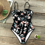 2021 Sexy One Piece Swimsuit Female Printed Floral Halter Bandage Brazilian Swimwear Women Bathing Suits