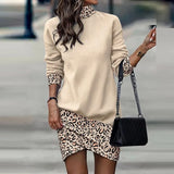 Female Turtleneck Party Dress Women Vintage Pattern Print Mini Dress Winter Fashion Long Sleeve Loose Irregular