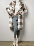 And Winter Buckle Collar Plush Lattice Coat Loose Temperament Commute Long Coat