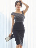 Temperament Sexy Slanted Shoulder Sling Dress 2025 Summer Korean Version Of The Thin Bag Hip Bottom