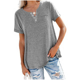 Zingj And Summer New Top V-Neck Short-Sleeved Pocket Loose T-Shirt Women-Outfit