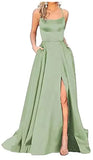 Long Formal Evening Dresses Long Vestidos De Fiesta A-Line Sexy High Slit Satin Simple Prom Party
