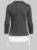 Cinched Heathered Faux Twinset T-shirt Women Tee T Shirt Long Sleeve 2 In 1