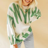 Knitted Sweater Women Elegant Green Striped Oversized Pullovers Women Winter Loose Long Sweaters Streetwear Sueter