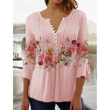 Wear Floral Printed V-neck Sleeve Pleated