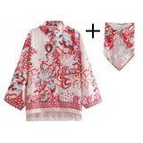 Totem Floral Print Women Shirt Hot Shorts Casual Sets 2021 Spring Summer Single Breasted Chic Female Clothes