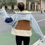 Guan Xiaotong With The Same Design Sense Of Small Loose Short Fur Integrated Suede Lamb Wool Denim Coat Female Winter-Outfit