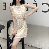 Design Sleeveless Mini Dress For Women 2022 Summer Newest Sweet Petal Stitching Slim Fairy Dresses Evening