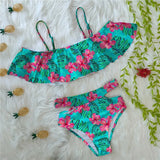 2021 One Shoulder Swimsuit Ruffle Swimwear Women Leaf Print Swimming Suit for Women Sexy biquini