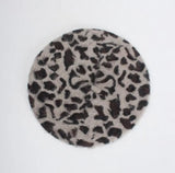 Winter Chic Women Fuzzy Rabbit Hair Leopard Berets Warm Cozy Animal Printed Rabbit Hair Knitted