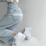 Fashion High Waist Straight Women Jeans Vintage Hip-hop Plus Size Denim Pants Lightblue Wide Leg Jeans
