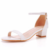 Cm In The Thick Heel, A Word With Sandals Round Head Square Heel Sandals White Bride Wedding Sandals