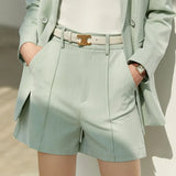 Minimalism Spring Suit Office Lady Blazer Set Women Lace Vneck Tanks High Waist Women Pants Female Shorts Outfits