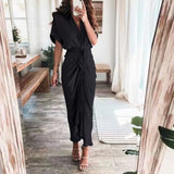 Short Sleeve Spring Dresses Fashion Summer Turn-down Collar Women Party Dress Elegant Button Office Lady Shirt