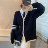 Zingj College Wind New Thick Needle Sweater Women In The Long V Collar Bump Color Autumn And Winter Loose Sweater Knitting Cardigan Women-Outfit