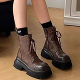 Zingj Bottom Martin Boots Female 2024 Autumn Fashion Wipe Color Washing Car Handsome Lace-Up Short Boots Tide Spring And Autumn Single
