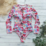 Print One Piece Swimsuit Long Sleeve Swimwear Women Bathing Suit Retro Swimsuit Vintage One-piece Surfing Swim Suits 211-0-Outfit