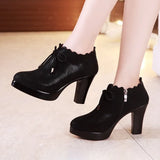 Plus Size 33-43 Block Heel Deep Mouth Platform Pumps Women Shoes 2021 Black High Heels Shoes Ladies Leather Shoe