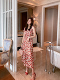 Women's Dress Fashion Casual Girl's Cute Strawberry Printing Lovely Color Chiffon Clothing Square Neck Slip Dress