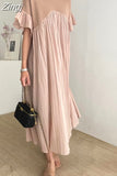 Fashion New Women Summer Pleated Ruffes Dress Ladies Womens Loose Long Dresses Casual Office Pullover Woman Black