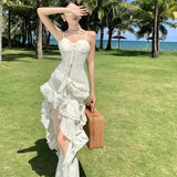 Zingj Dress Vertical Cut Irregular Level Sense Flounce Sexy Halter