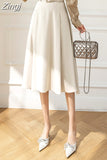 Women's Skirts High Waist Mid-calf A-line Pockets OL Skirt Solid Skirts for Women Vintage Fashion 2023 Summer Pleated Belt