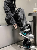 Harajuku Retro High Waist Black Sweatpants Women Fashion Loose Striped Streetwear Casual Trousers Korean All Match