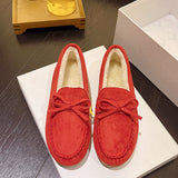 Dou Shoes Single Shoes Winter 2025 New Korean Version Of Women's Suede Flat Casual Shoes Lazy People A Foot Pedal Cotton Shoes